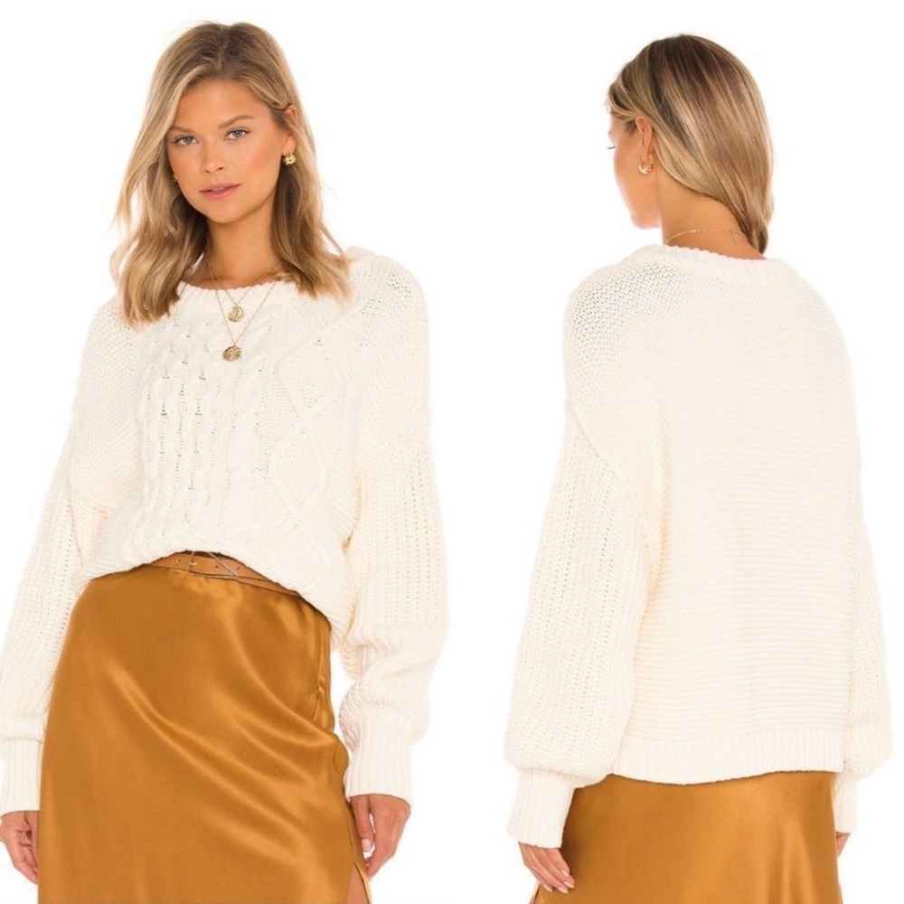 Free People Dream Cable Knit Crewneck Sweater Cream Size XS